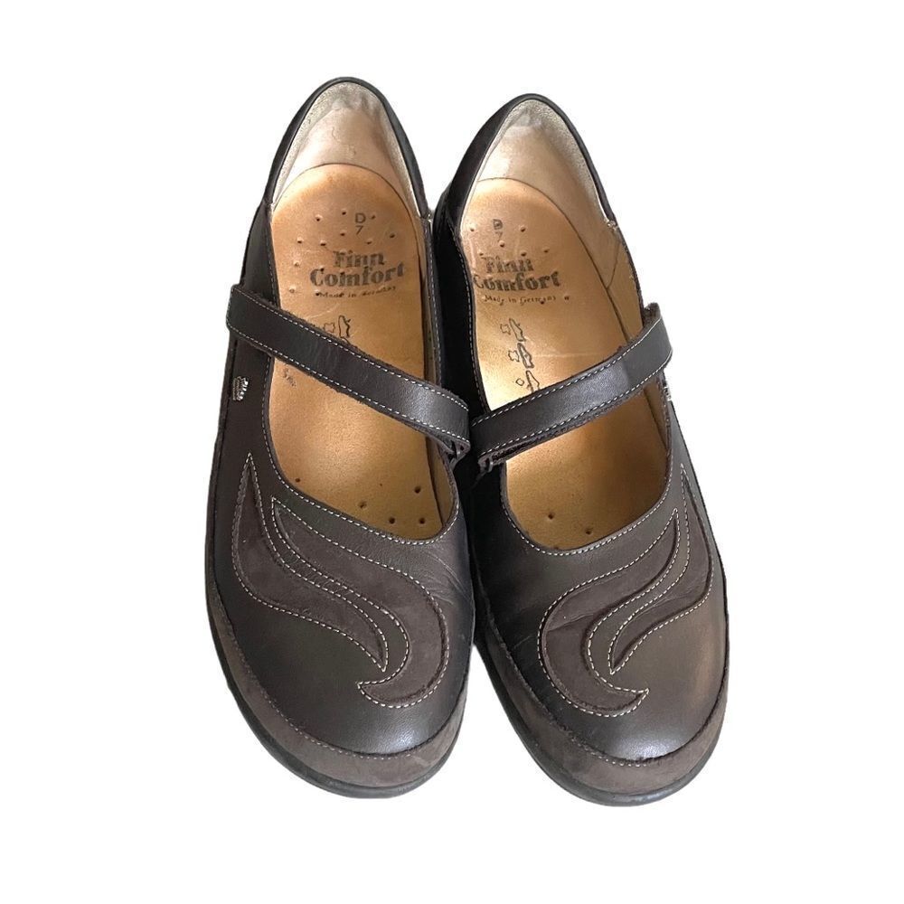 Finn Comfort Dark Brown Leather Mary Jane Slip On Shoes Size 7